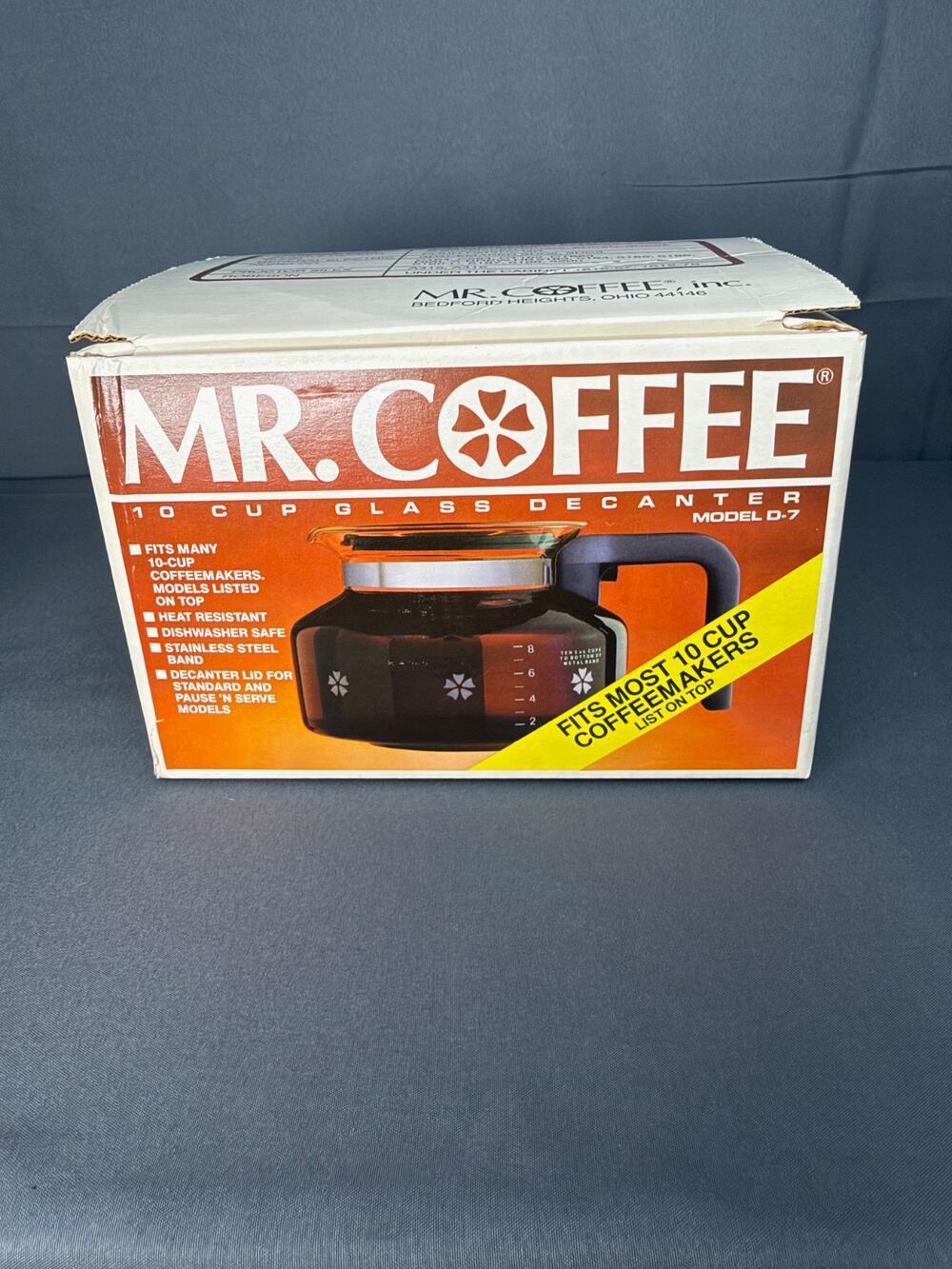 Vintage Mr. Coffee Replacement Pot Model D-7 Glass Decanter 10 Cup 1986 New USA